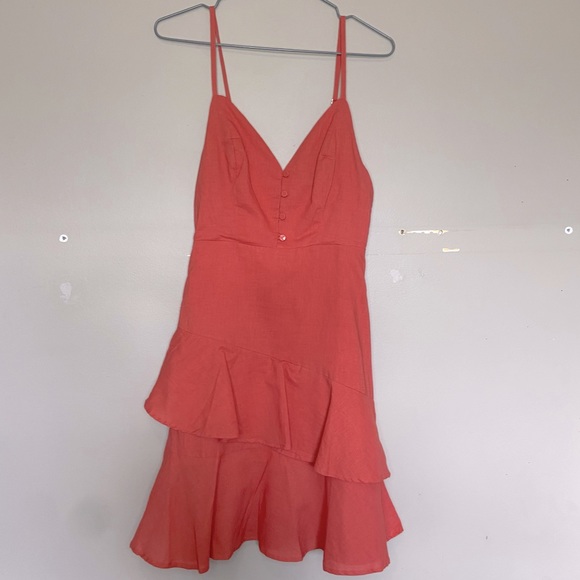 Lulu’s Coral Orange Brielle Ruffled Skater Dress Size XS - LIKE NEW CONDITION - Picture 3 of 8